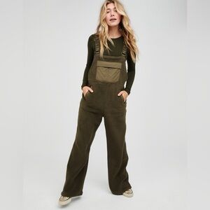 OFFLINE By Aerie Fleece Overalls Olive size medium